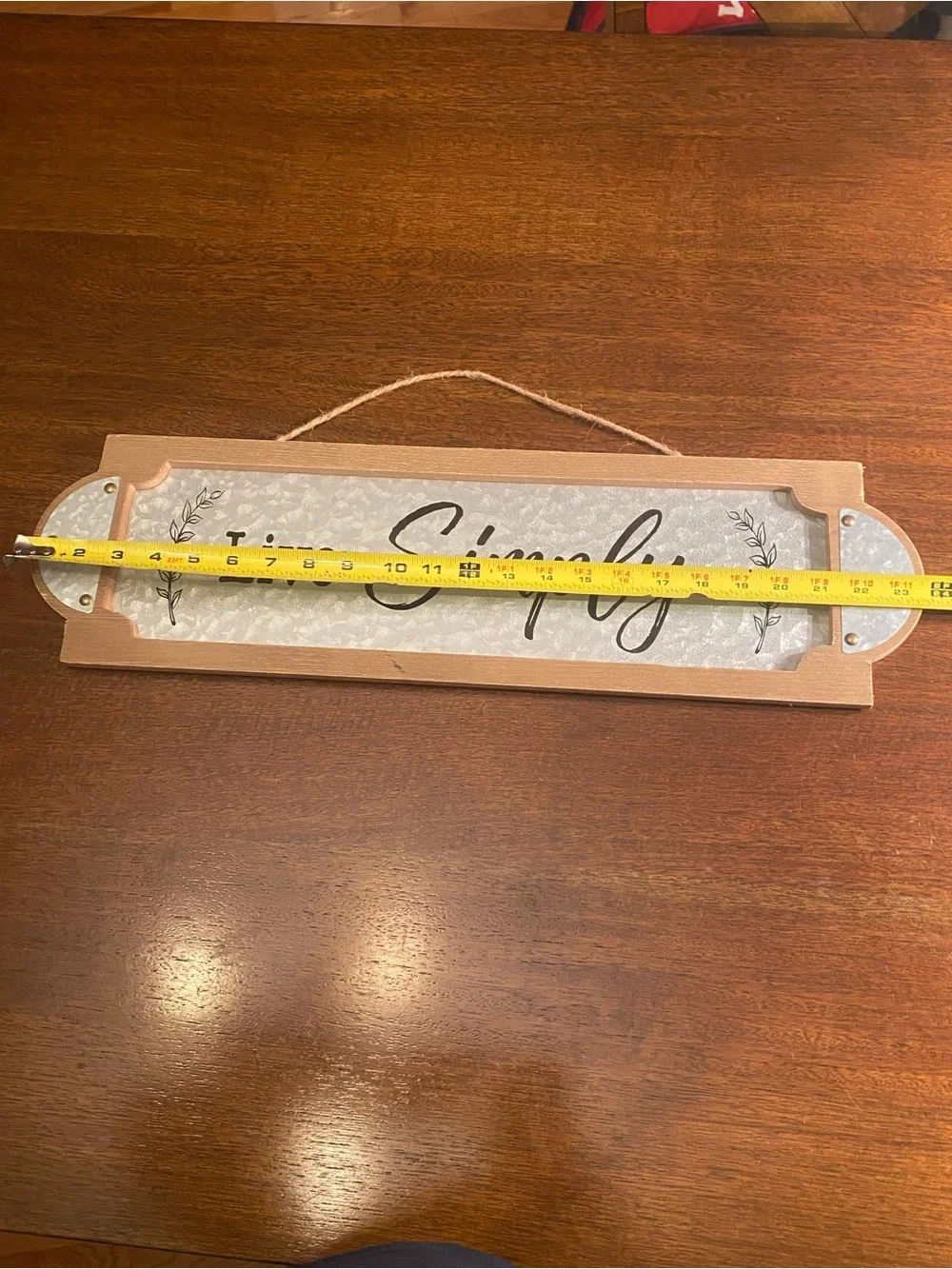 Live Simply - Metal & Wood Hanging Sign Rustic Inspirational Silver Brown 24x7
